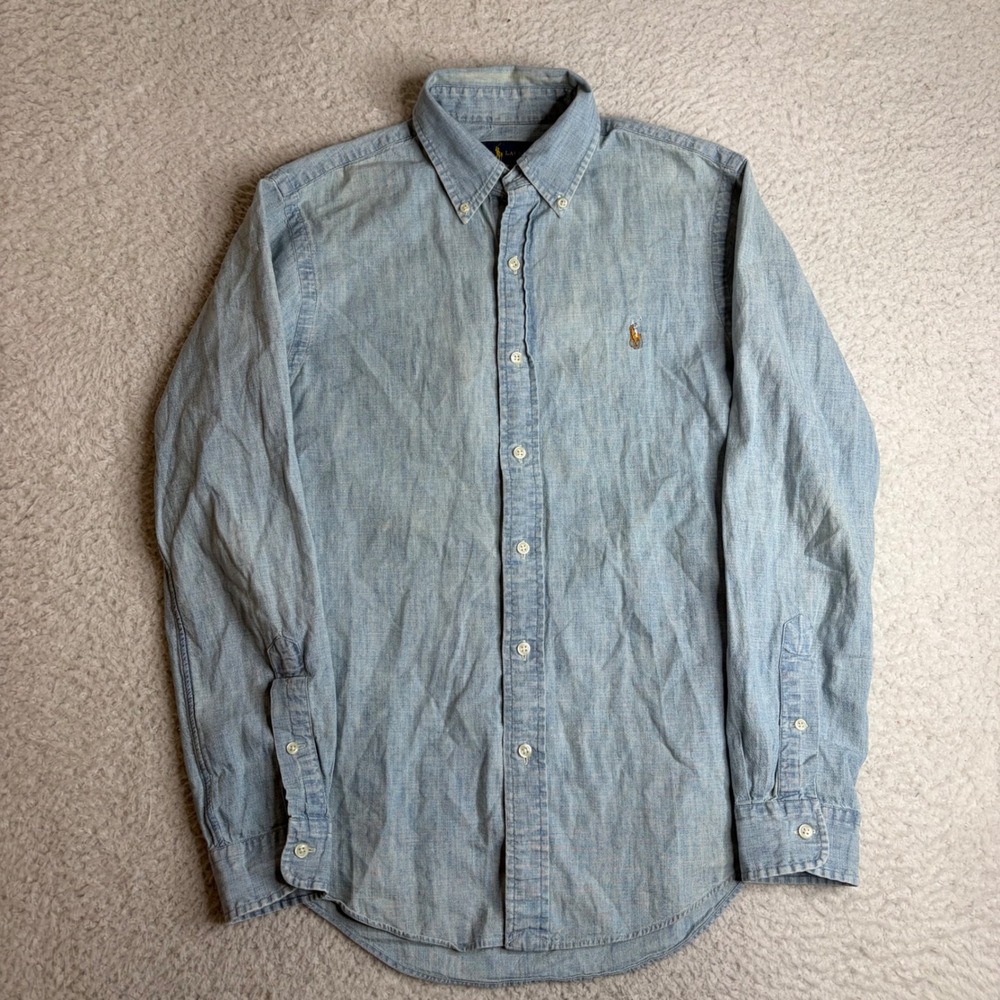 Polo Ralph Lauren Mens Slim Fit Chambray Button Down Shirt Blue faded Small